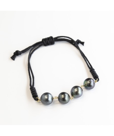 Pulsera de macramé con Oro 18kt y Perlas Tahití