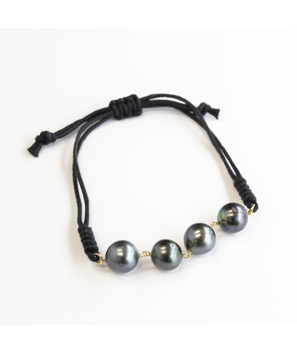 Pulsera de macramé con Oro 18kt y Perlas Tahití