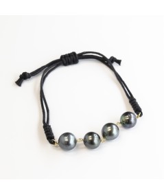 Pulsera de macramé con Oro 18kt y Perlas Tahití