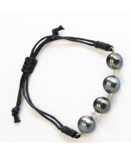 Pulsera de macramé con Oro 18kt y Perlas Tahití