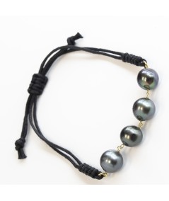 Pulsera de macramé con Oro 18kt y Perlas Tahití