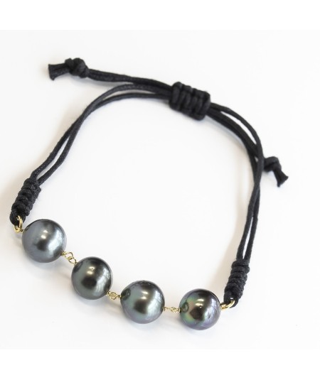 Pulsera de macramé con Oro 18kt y Perlas Tahití