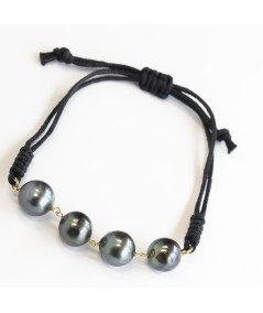 Pulsera de macramé con Oro 18kt y Perlas Tahití