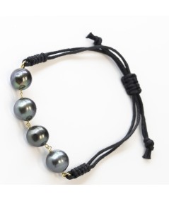 Pulsera de macramé con Oro 18kt y Perlas Tahití