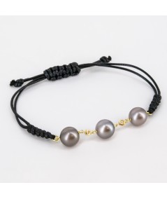 Pulsera de macramé con Oro 18kt, Perlas Tahití y Diamantes