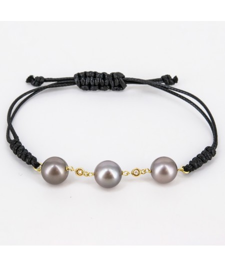 Pulsera de macramé con Oro 18kt, Perlas Tahití y Diamantes
