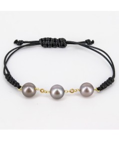 Pulsera de macramé con Oro 18kt, Perlas Tahití y Diamantes