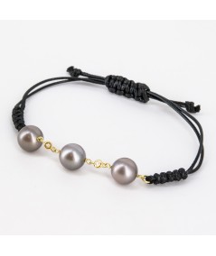 Pulsera de macramé con Oro 18kt, Perlas Tahití y Diamantes