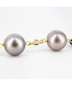 Pulsera de macramé con Oro 18kt, Perlas Tahití y Diamantes