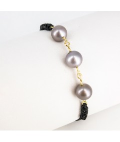 Pulsera de macramé con Oro 18kt, Perlas Tahití y Diamantes