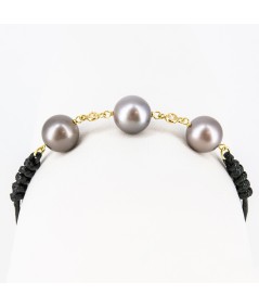Pulsera de macramé con Oro 18kt, Perlas Tahití y Diamantes
