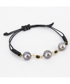 Pulsera de macramé con Oro 18kt, Perlas Tahití y Zafiro
