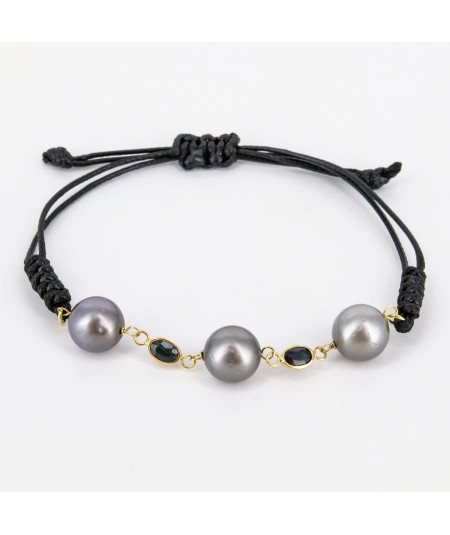 Pulsera de macramé con Oro 18kt, Perlas Tahití y Zafiro