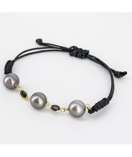 Pulsera de macramé con Oro 18kt, Perlas Tahití y Zafiro