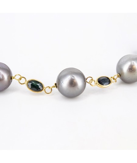 Pulsera de macramé con Oro 18kt, Perlas Tahití y Zafiro