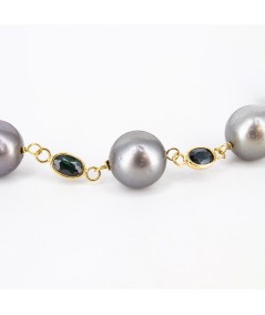Pulsera de macramé con Oro 18kt, Perlas Tahití y Zafiro