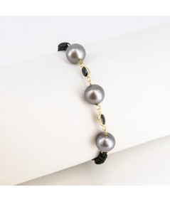 Pulsera de macramé con Oro 18kt, Perlas Tahití y Zafiro