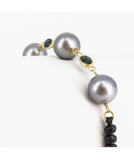 Pulsera de macramé con Oro 18kt, Perlas Tahití y Zafiro