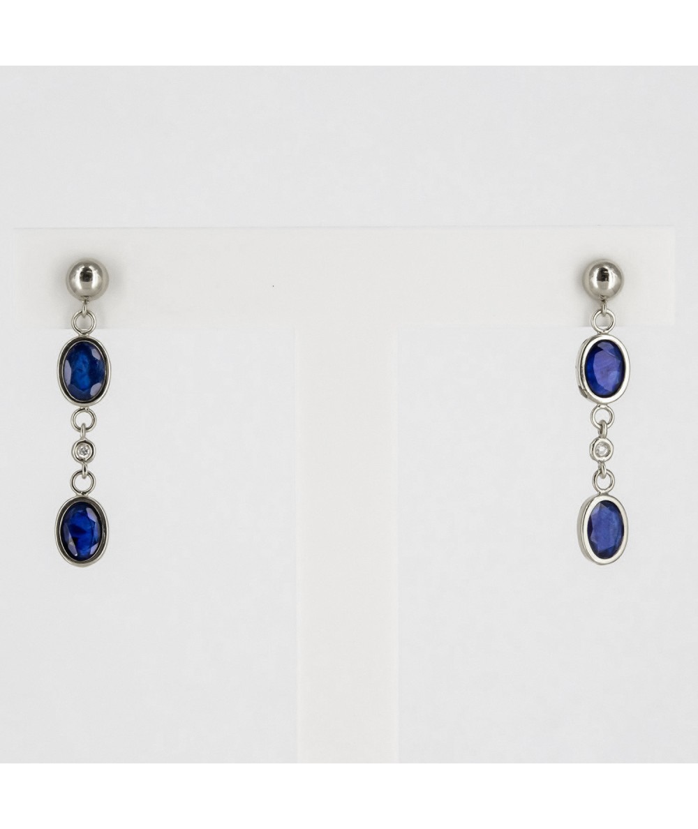 Pendientes de Oro Blanco 18kt con Diamantes y Zafiros
