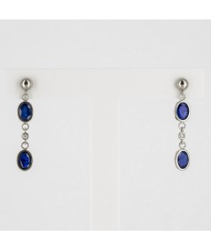 Pendientes de Oro Blanco 18kt con Diamantes y Zafiros