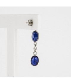 Pendientes de Oro Blanco 18kt con Diamantes y Zafiros