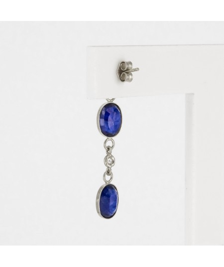 Pendientes de Oro Blanco 18kt con Diamantes y Zafiros