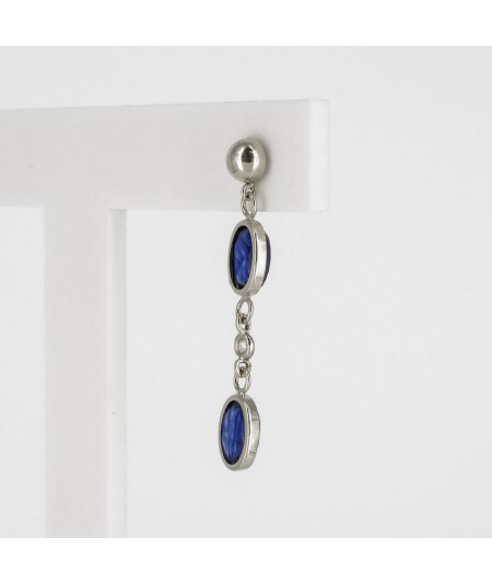 Pendientes de Oro Blanco 18kt con Diamantes y Zafiros