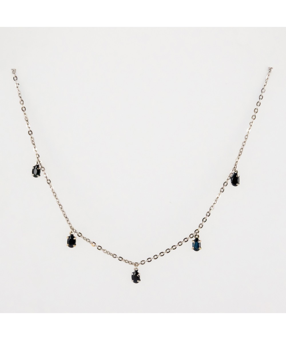 Gargantilla de Oro Blanco 18kt con Zafiro