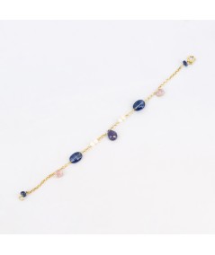Pulsera de oro 18 kt. con zafiros, amatista, cuarzo y perlas cultivadas