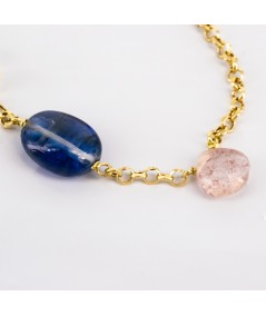 Pulsera de oro 18 kt. con zafiros, amatista, cuarzo y perlas cultivadas