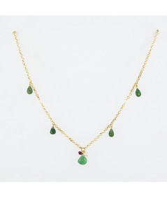 Gargantilla de oro 18 kt. con peridoto, perlas y rubí