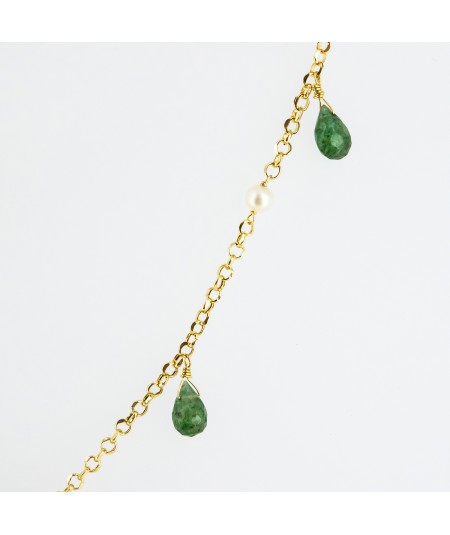 Gargantilla de oro 18 kt. con peridoto, perlas y rubí