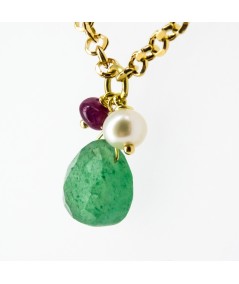 Gargantilla de oro 18 kt. con peridoto, perlas y rubí