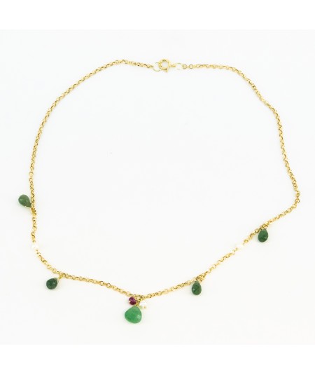 Gargantilla de oro 18 kt. con peridoto, perlas y rubí