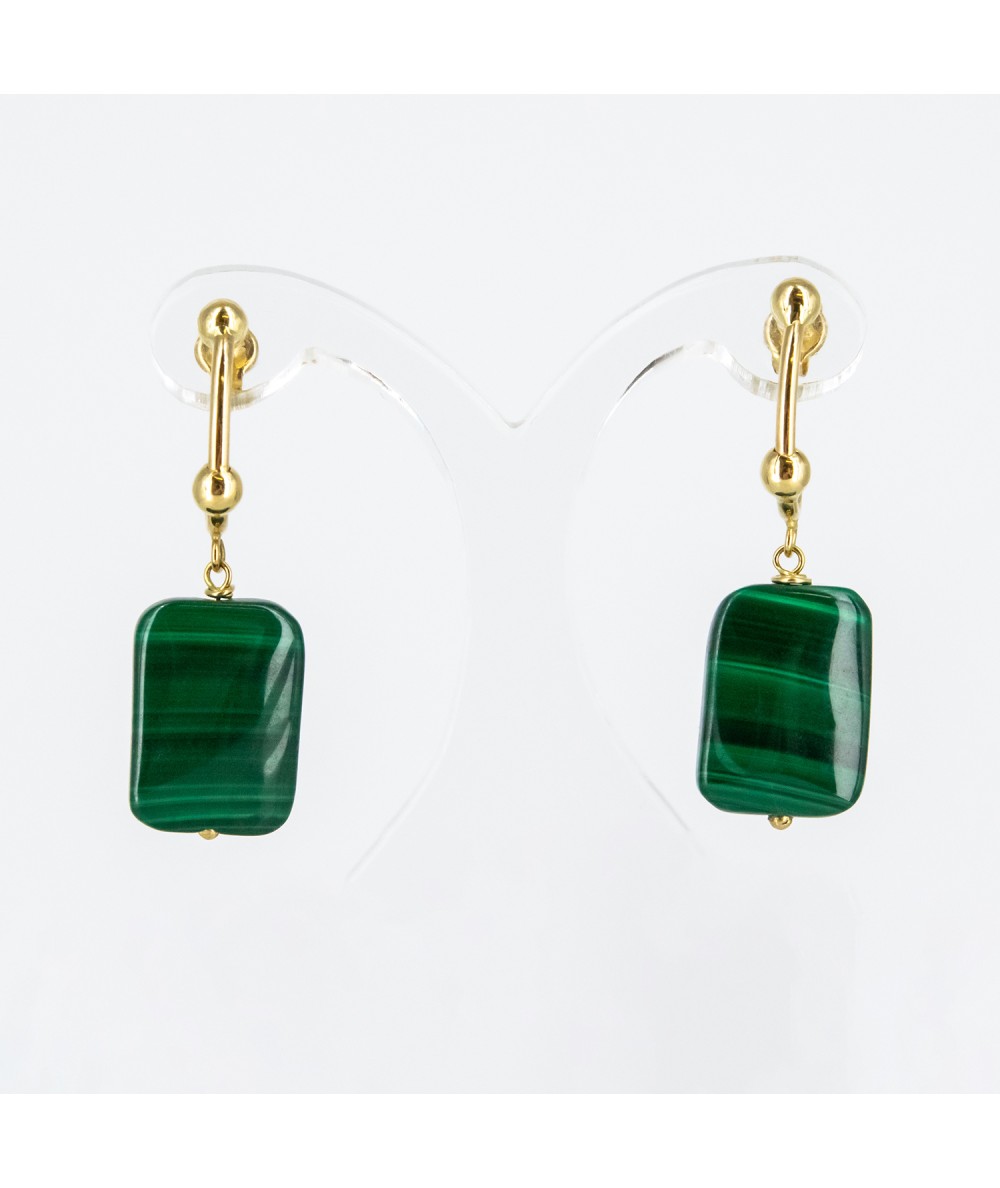 Pendientes de oro 18 kt. con malaquita