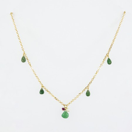 Gargantilla de oro 18 kt. con peridoto, perlas y rubí