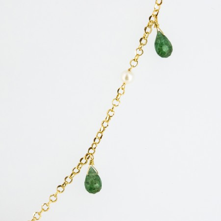 Gargantilla de oro 18 kt. con peridoto, perlas y rubí