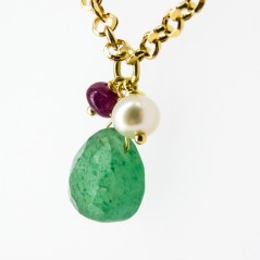 Gargantilla de oro 18 kt. con peridoto, perlas y rubí
