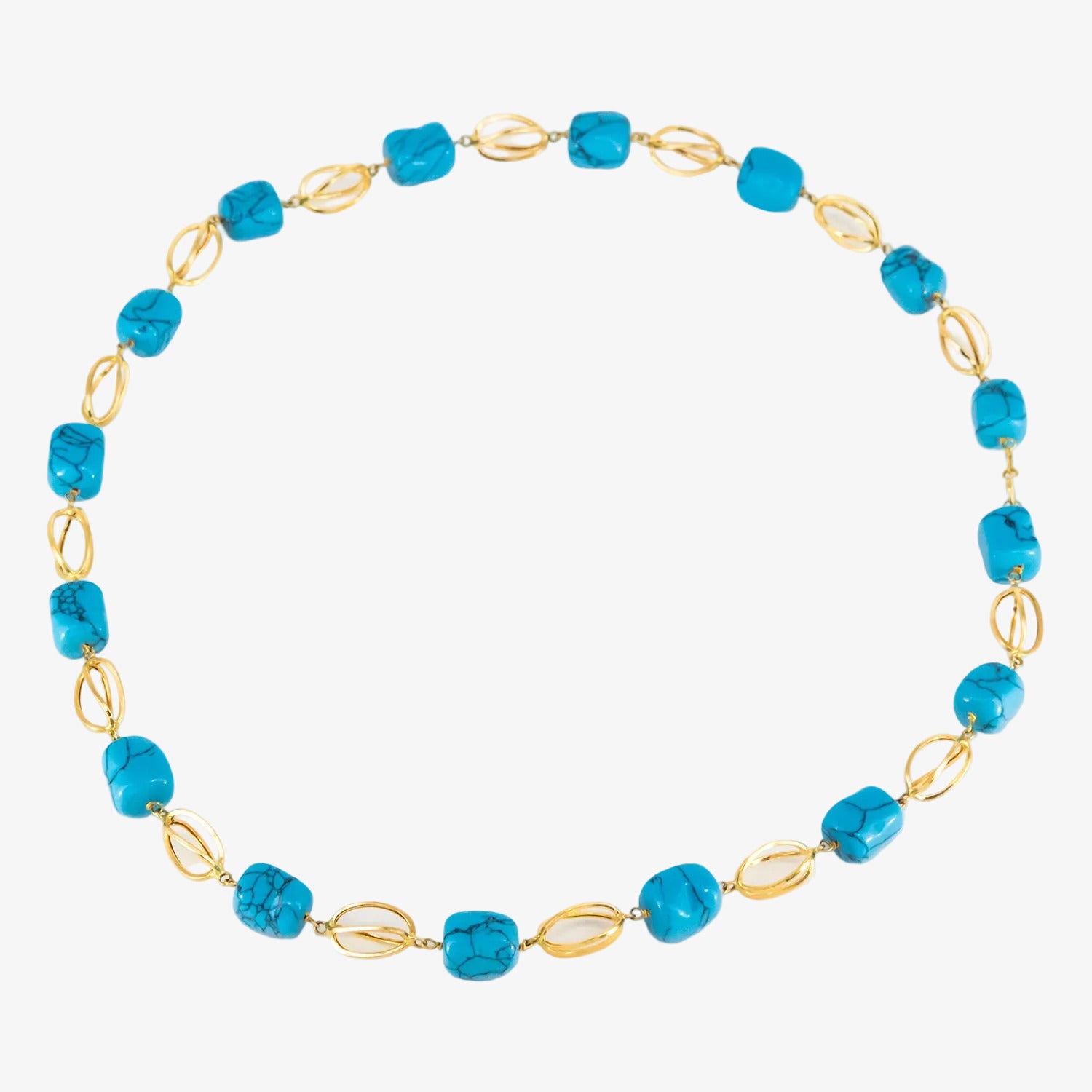 Gargantilla de oro de 18 kt. con turquesas naturales
