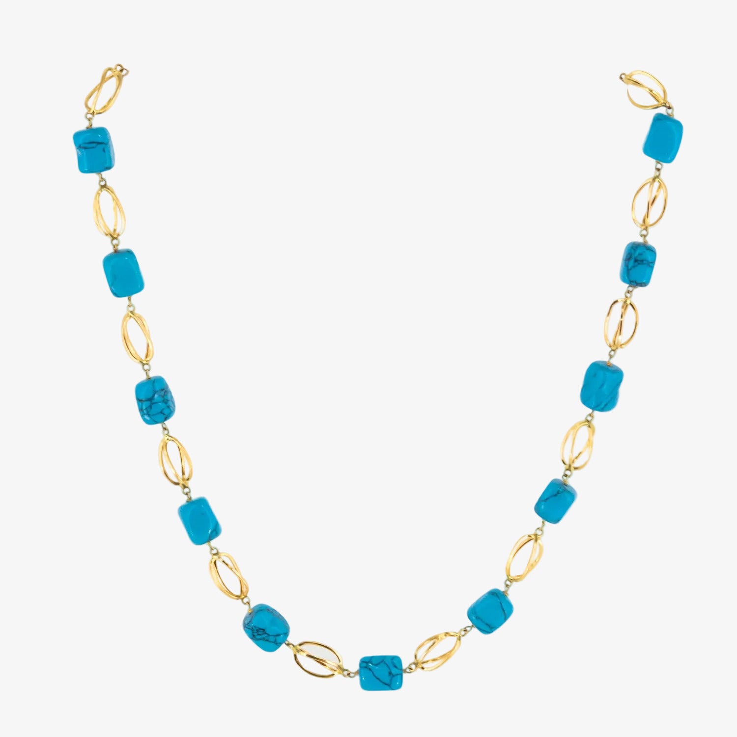 Gargantilla de oro de 18 kt. con turquesas naturales
