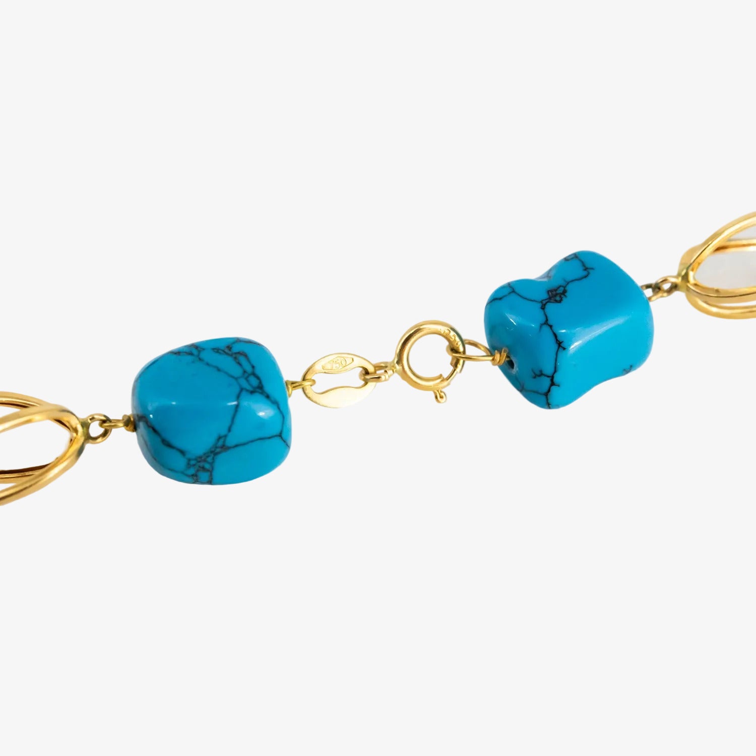 Gargantilla de oro de 18 kt. con turquesas naturales