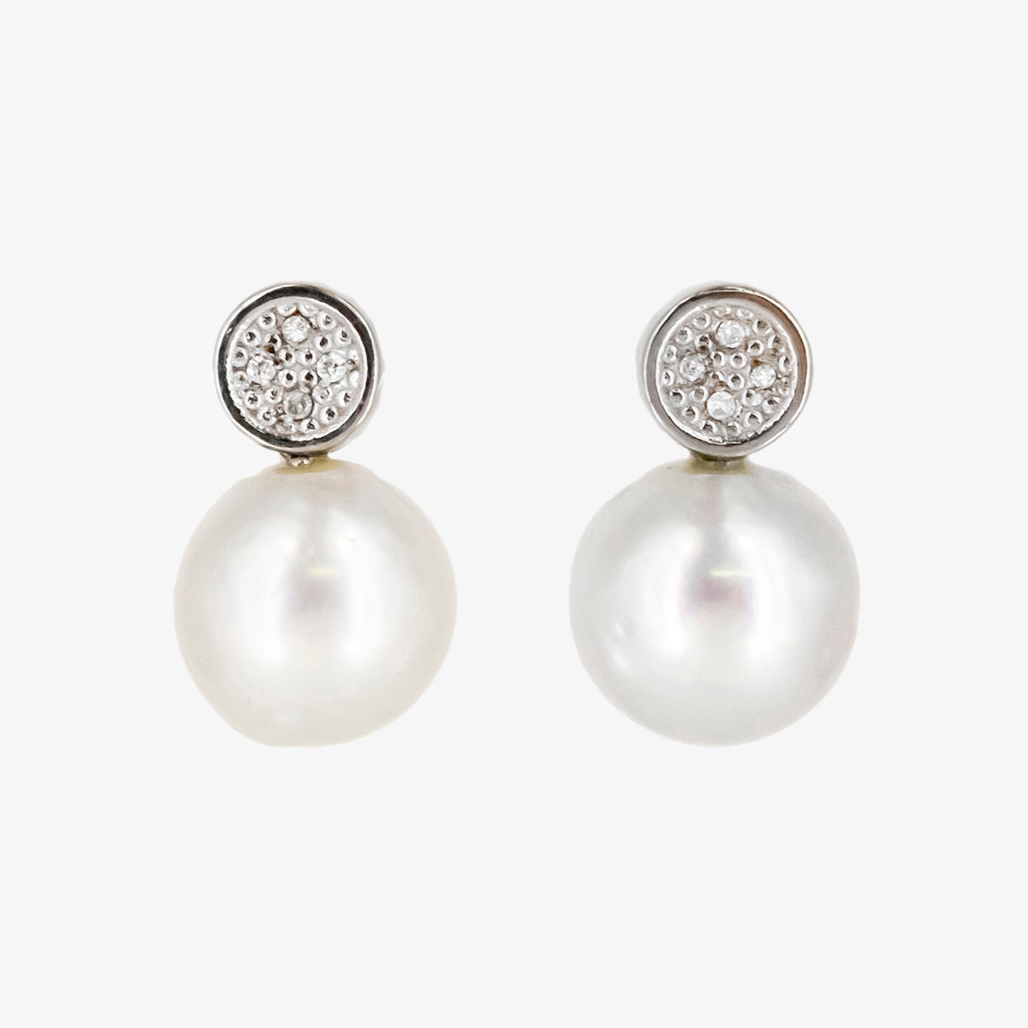 Pendientes de oro blanco de 18 kt. con diamantes talla brillante y perlas australianas
