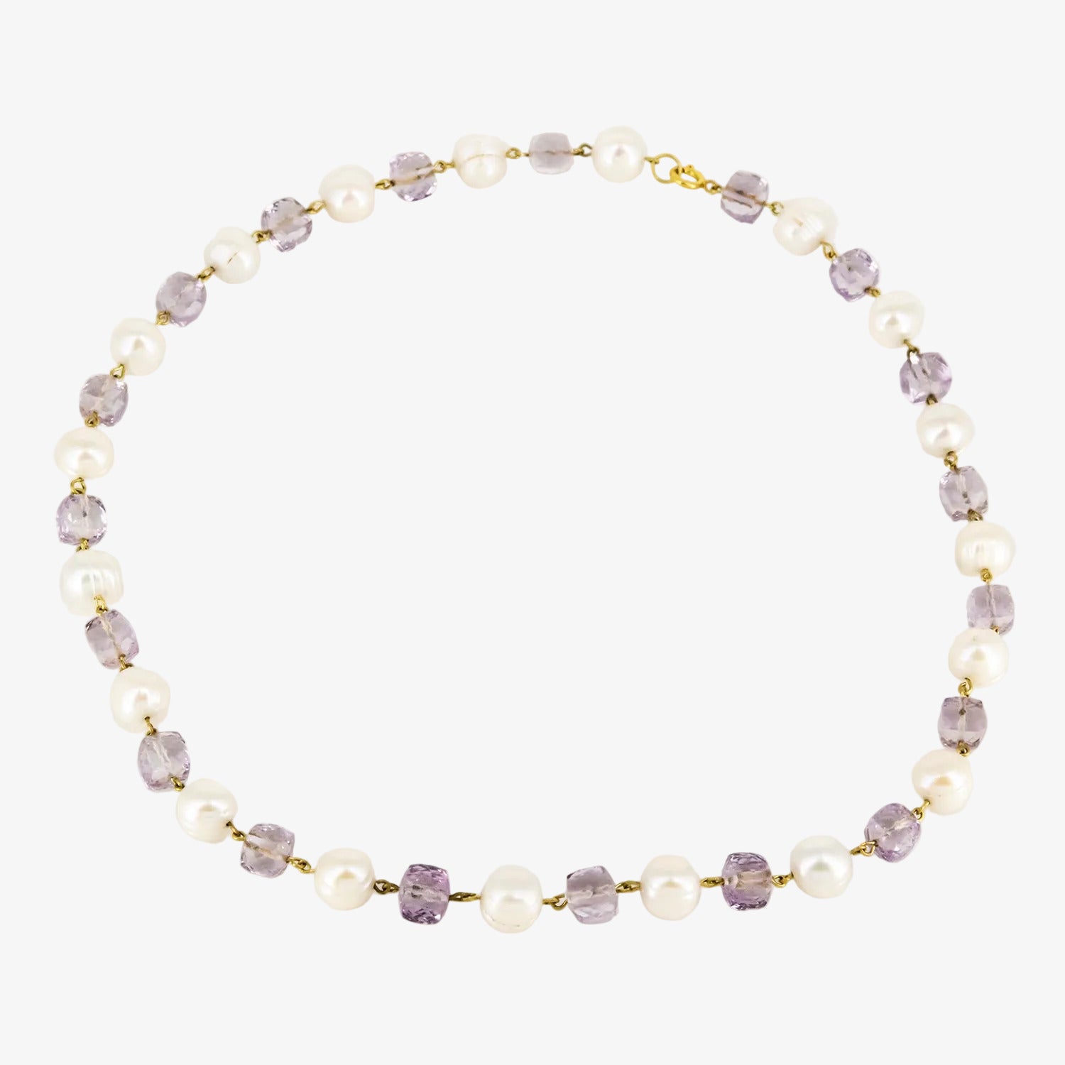Gargantilla de oro de 18 kt. con perlas cultivadas y amatistas