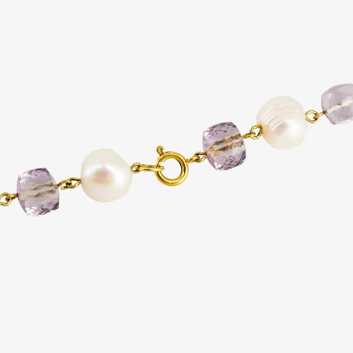Gargantilla de oro de 18 kt. con perlas cultivadas y amatistas