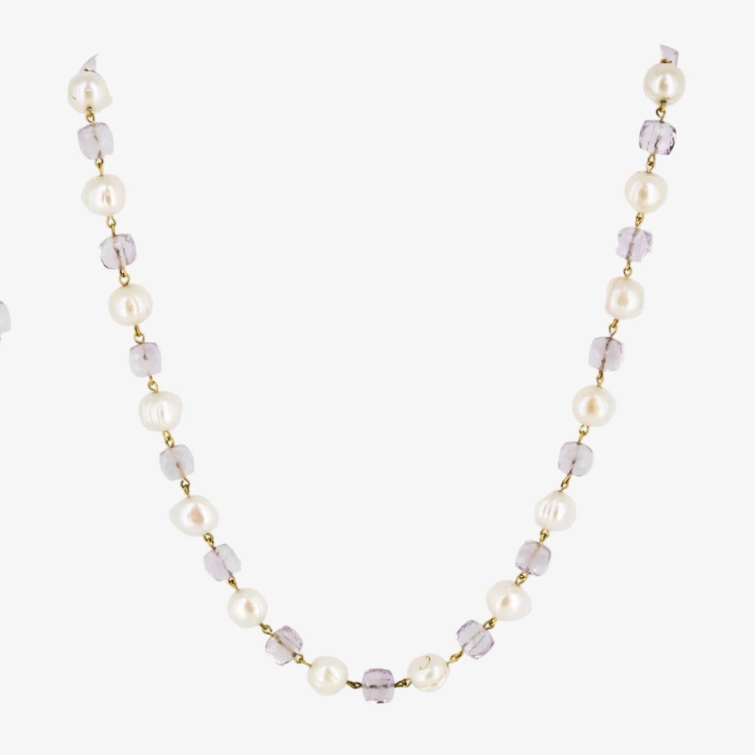 Gargantilla de oro de 18 kt. con perlas cultivadas y amatistas