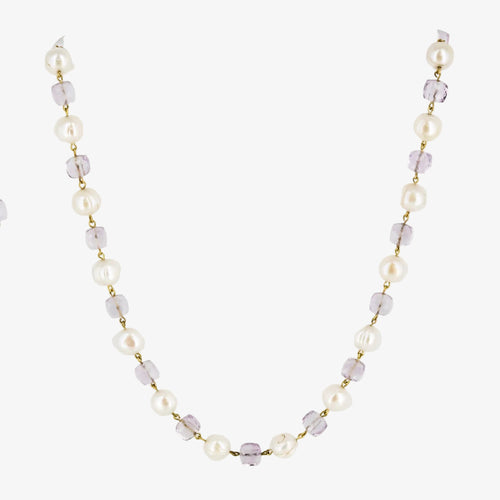Gargantilla de oro de 18 kt. con perlas cultivadas y amatistas