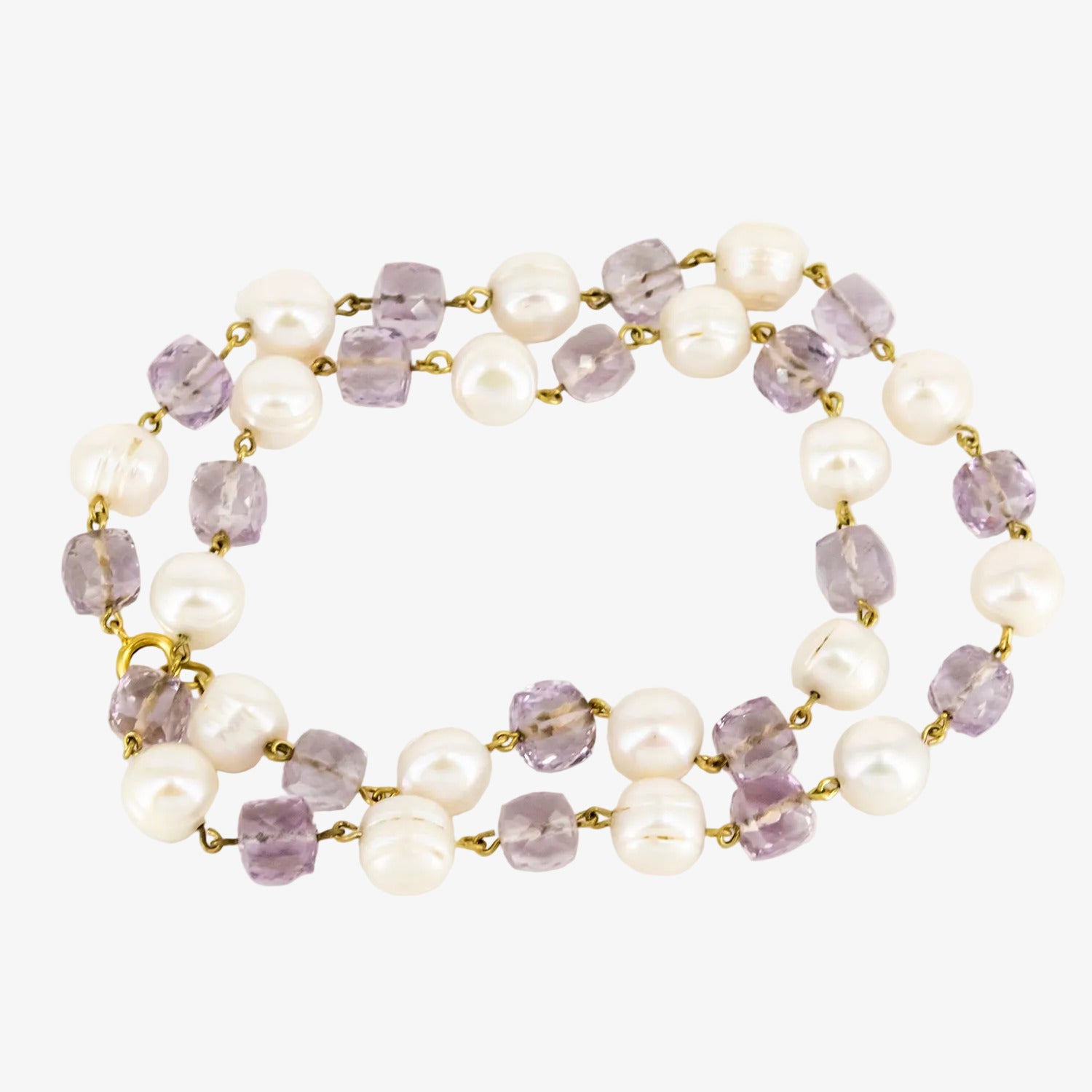 Gargantilla de oro de 18 kt. con perlas cultivadas y amatistas