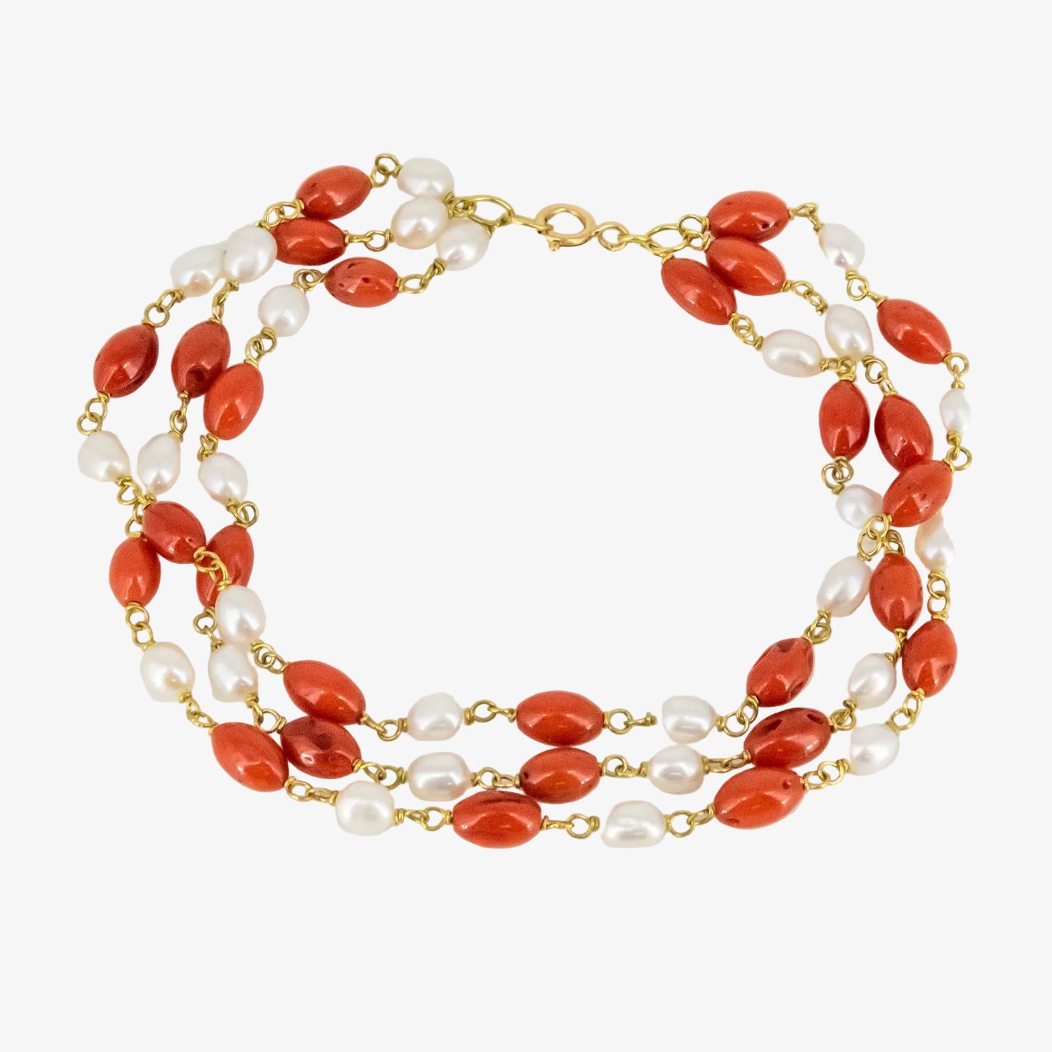 Pulsera de oro de 18 kt. con corales naturales y perlas akoya