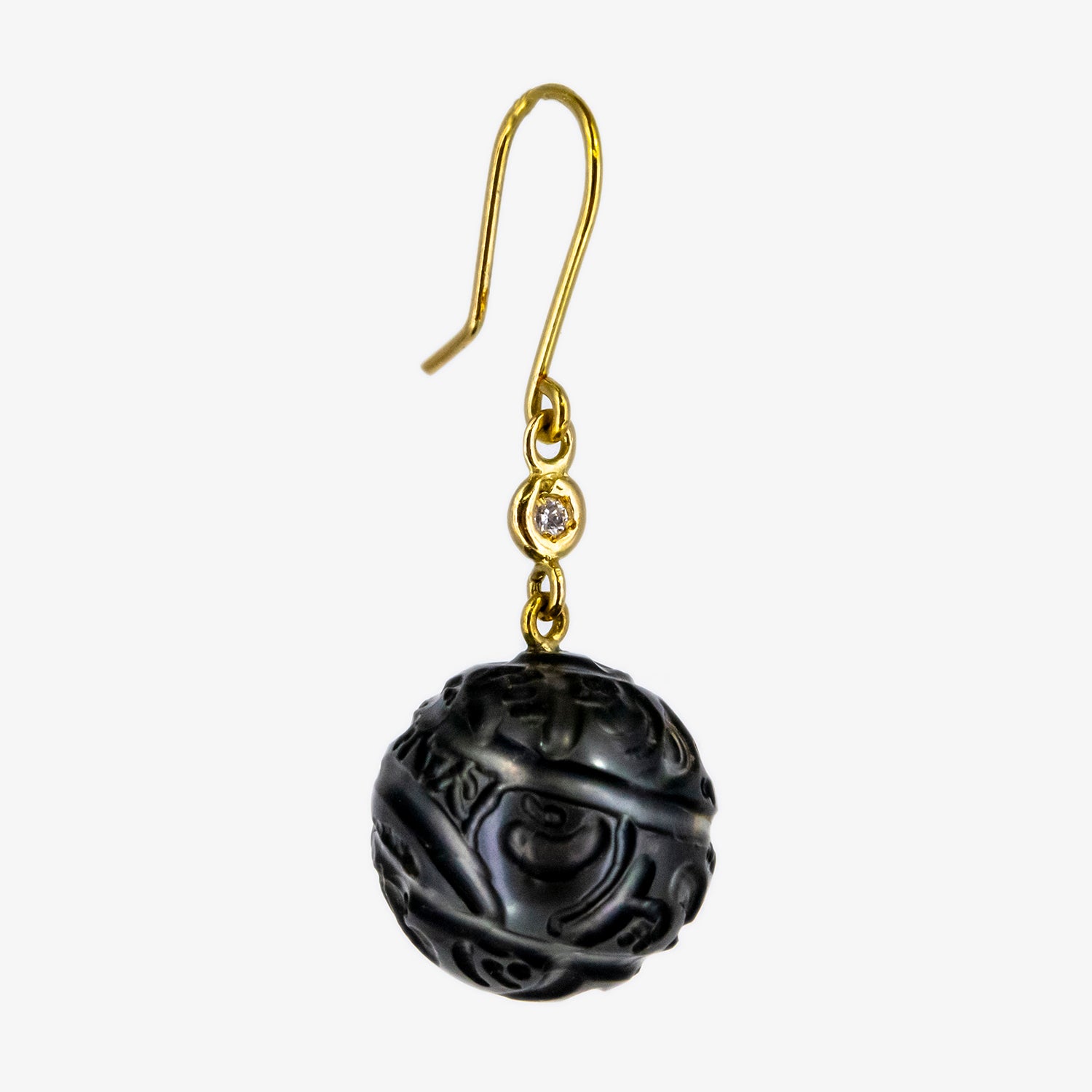 Pendientes de oro 18 kt. con diamantes y perlas de Tahití talladas a mano