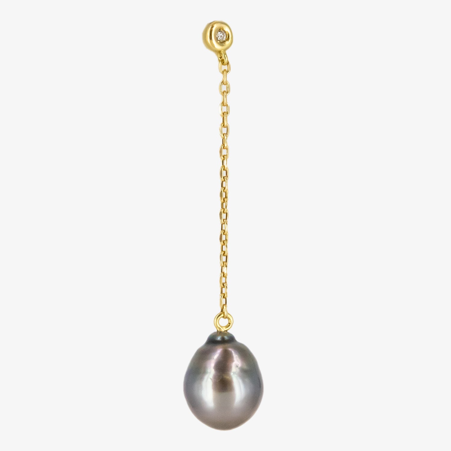 Set of 18 kt. gold pendant and earrings with diamonds and baroque Tahitian pearls